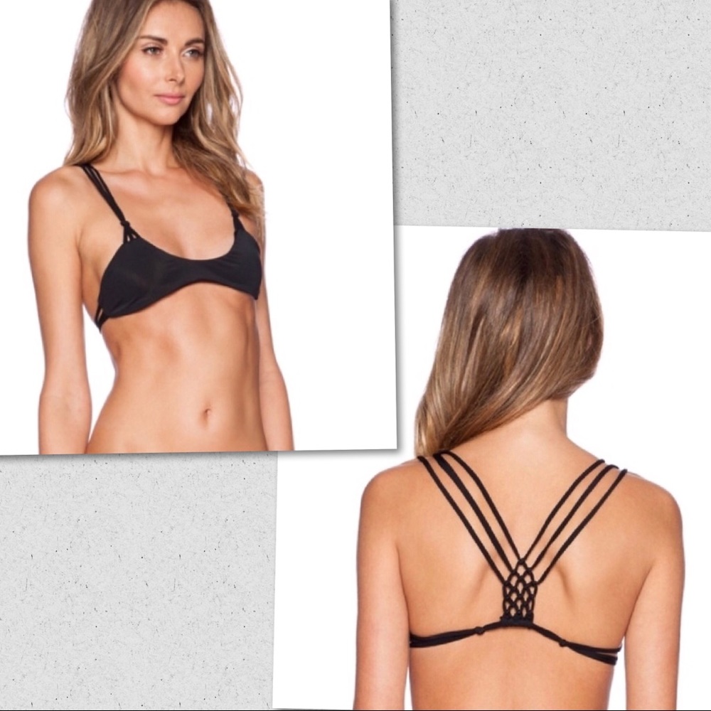 Sz L Siempre Golden Strappy Bikini Top